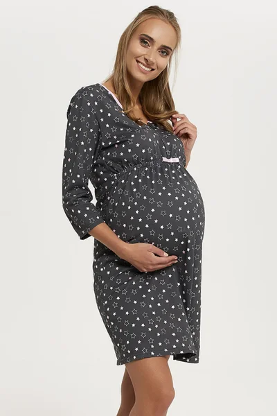 Tmavě šedá dámská těhotenská košile s potiskem hvězd Italian Fashion