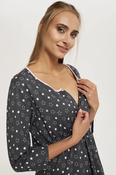 Tmavě šedá dámská těhotenská košile s potiskem hvězd Italian Fashion