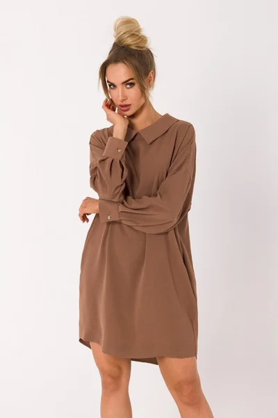 Hnědé dámské minimalistické šaty s límečkem Moe