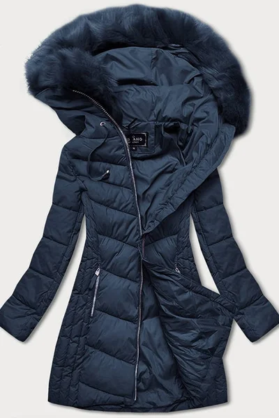 Tmavě modrý dámský prošívaný kabát s kapucí Libland