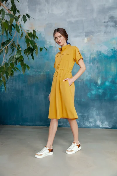 Dámské košilové dámské šaty Yellow HW779 - Stylove