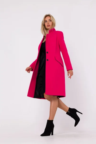 Tmavě růžový módní kabát s knoflíky Moe