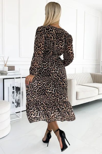 Dámské šaty Leopardí Elegance Numoco basic - Hnědá