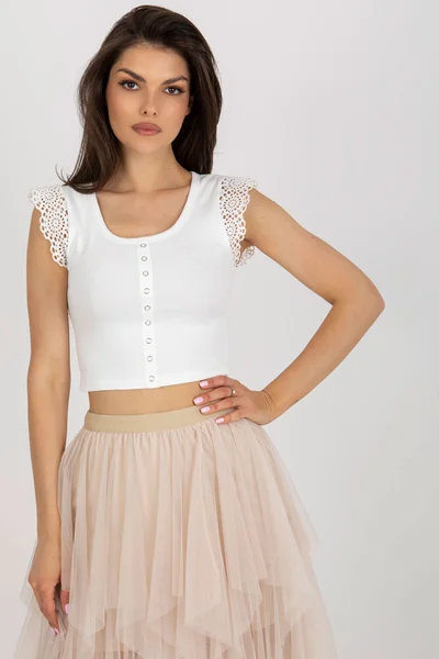 Dámský bílý crop top s knoflíčky FPrice