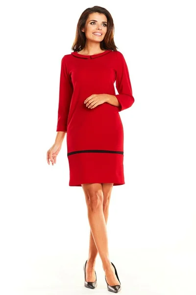 Červené tužkové šaty s tříčtvrtečním rukávem Awama