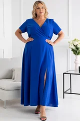 Modré plus size šaty s obálkovým výstřihem Gemini