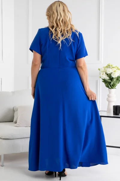 Modré plus size šaty s obálkovým výstřihem Gemini