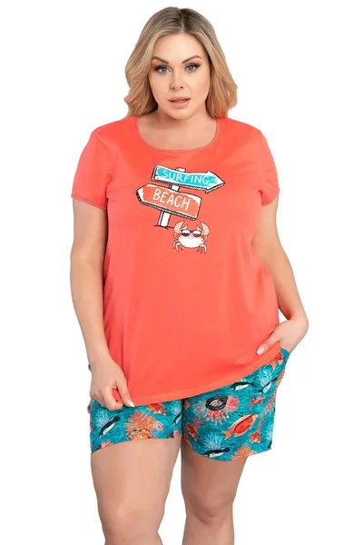 Tyrkysovo-oranžové dámské pyžamo se šortkami Italian Fashion XXL