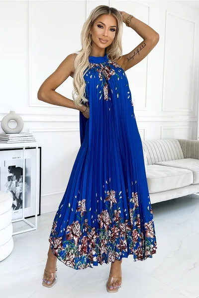 Královsky modré vzorované maxi šaty Numoco