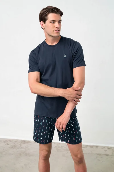 Bavlněné pánské pyžamo tričko a vzorované šortky Vamp