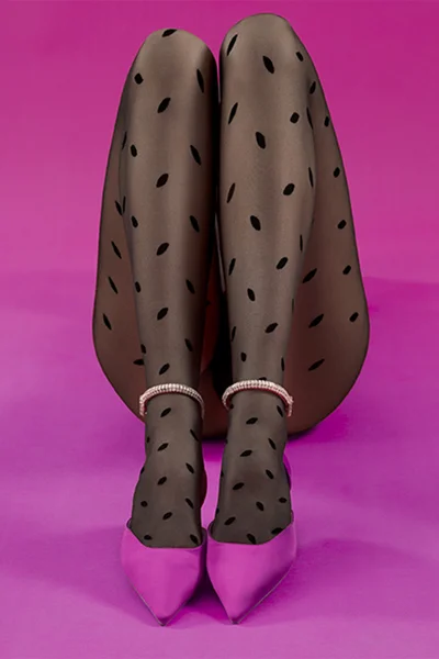Černé dámské punčochové kalhotky s výšivkami Fiore