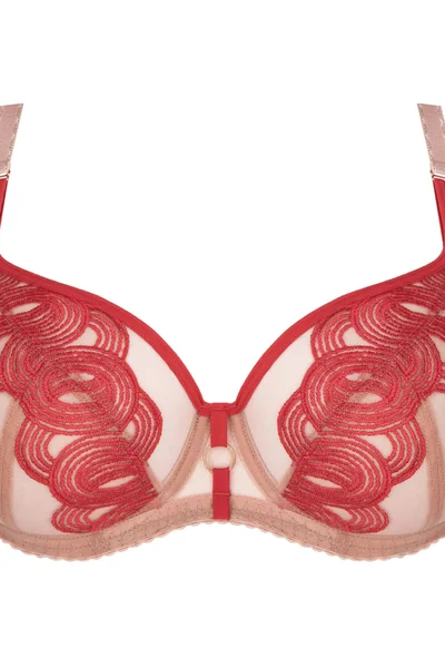 Nude-červená dámská podprsenka s výšivkou Gorsenia