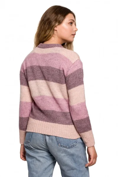 Hřejivý fialový pruhovaný svetr BE