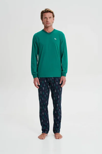 Pohodlné pánské pyžamo se zeleným V-neck tričkem Vamp plus size