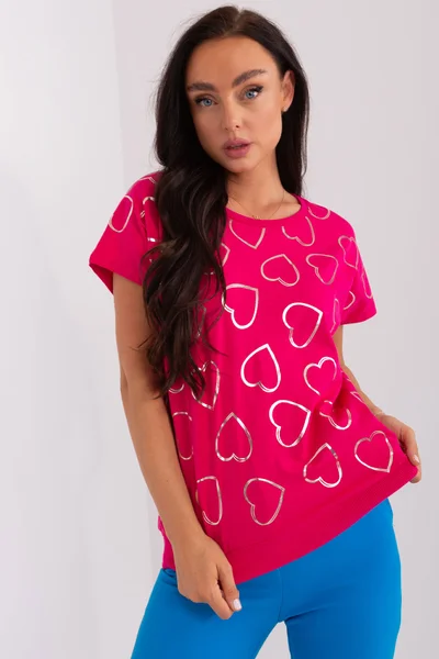 Tmavě růžové dámské tričko s potiskem srdíček FPrice