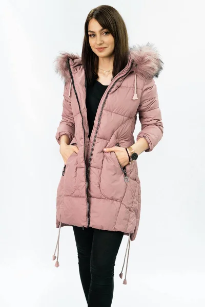 Světle růžová dámská delší prošívaná bunda s kapucí Libland