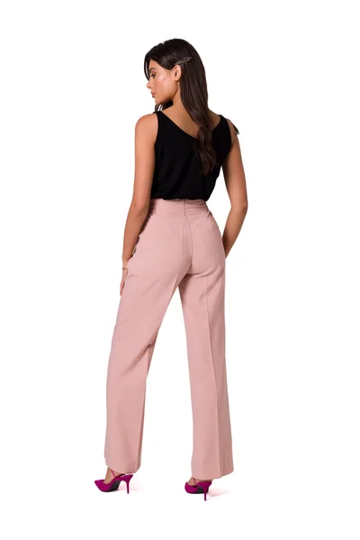 Elegantní dámské světle růžové kalhoty BeWear rovný střih