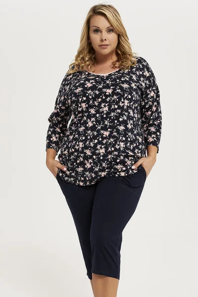 Dámské černé vzorované pyžamo plus size Italian Fashion