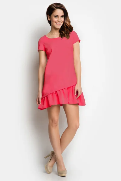 Růžové dámské mini šaty s volánkovou sukní Gemini