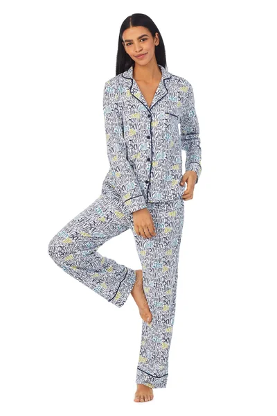 Bavlněné dámské pyžamo na spaní s propínací košilí DKNY
