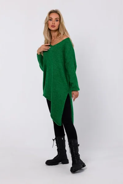 Zelený asymetrický dlouhý svetřík Moe