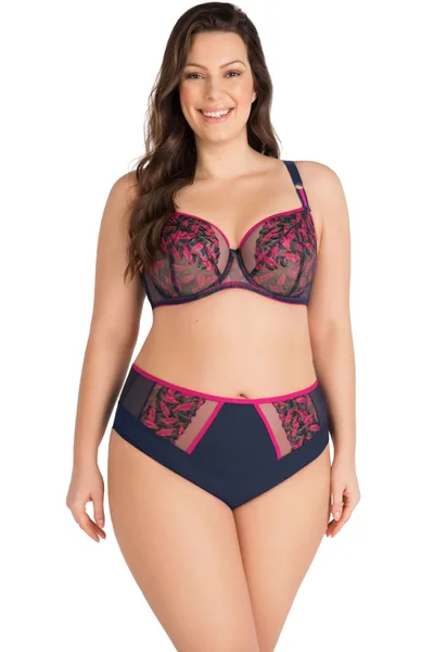 Tmavě modré zdobené krajkové plus size kalhotky Gorsenia