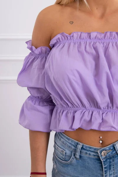 Lila dámský crop top se spadlými rukávy Kesi