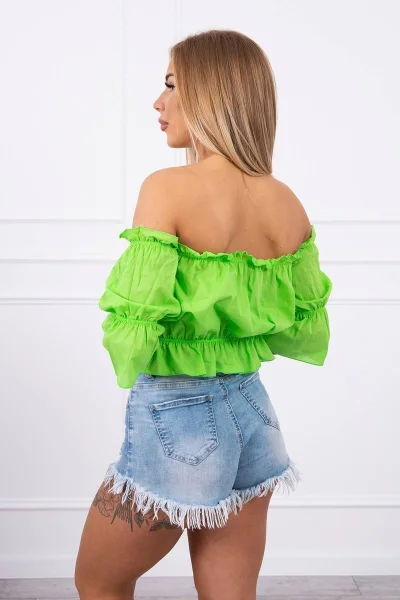 Výrazný zelený crop top se spadlými rukávy Kesi