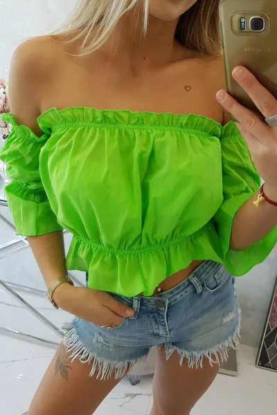 Výrazný zelený crop top se spadlými rukávy Kesi