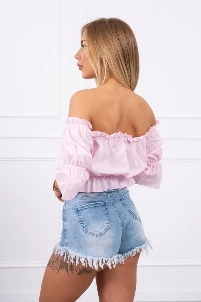 Světle růžový dámský crop top s rukávy Kesi