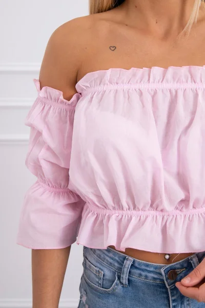 Světle růžový dámský crop top s rukávy Kesi