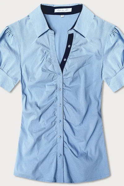 Bílo-modrá pruhovaná propínací košile s krátkým rukávem Forget me not FASHION