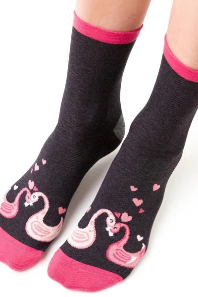 Vysoké dámské ponožky s růžovými labutěmi Steven