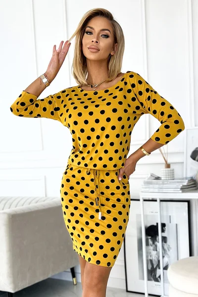 Žluté dámské šaty s puntíky Numoco