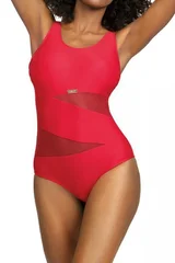Červené jednodílné dámské plavky s tylovými vsadkami Self