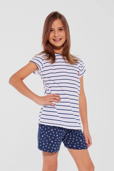 Modro-bílé pyžamo pro dívky se šortkami Cornette