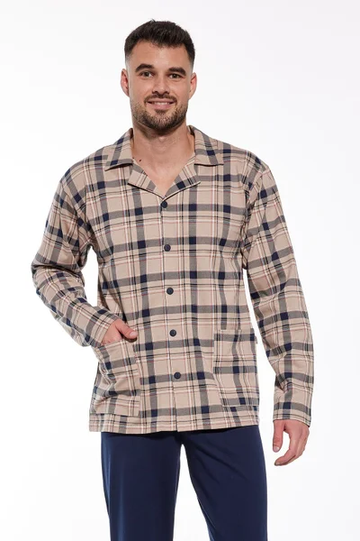Pánské pyžamo s propínací kostkovanou košilí Cornette