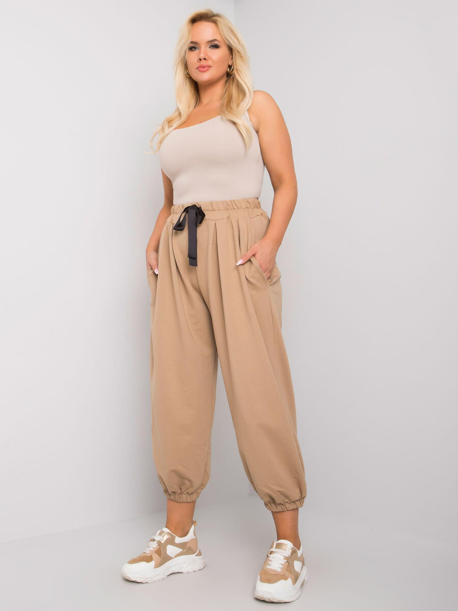 Béžové tepláky plus size volného střihu FPrice, XL i523_2016102962687