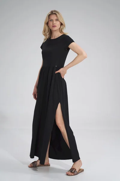 Černé dámské denní bavlněné šaty s rozparkem Figl