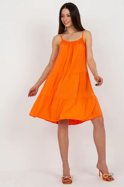 Volné oranžové mini šaty se špagetovými ramínky FPrice