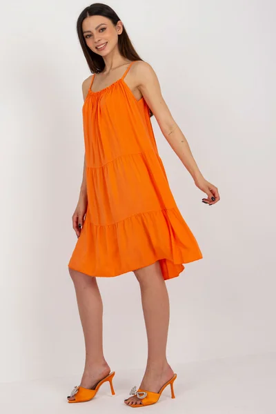 Volné oranžové mini šaty se špagetovými ramínky FPrice