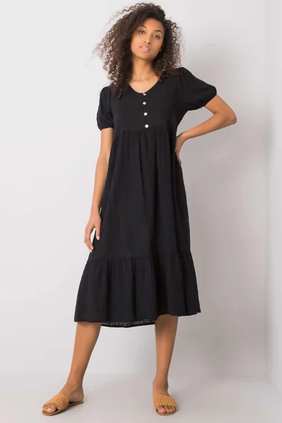 Dámské letní midi šaty v černé barvě s krátkými rukávy FPrice