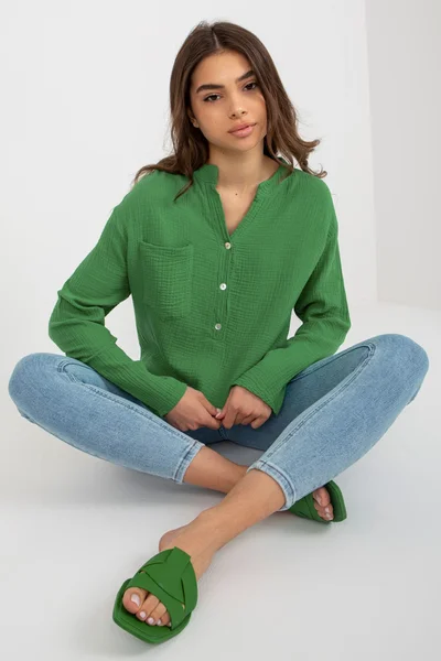 Zelená dámská košile s volným střihem a s knoflíky FPrice