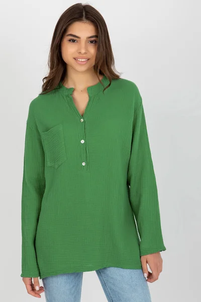Zelená dámská košile s volným střihem a s knoflíky FPrice