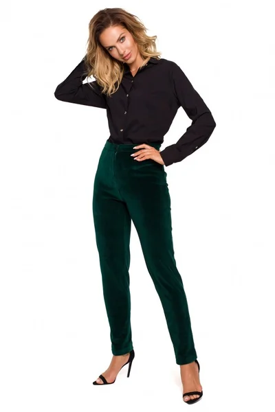 Zelené rovné kalhoty s bočními rozparky Moe