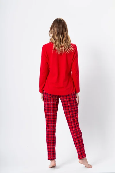 Červené dlouhé dámské pyžamo s vánočním motivem M-Max