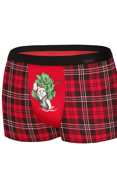 Vánoční kárované pánské boxerky v červené barvě Cornette