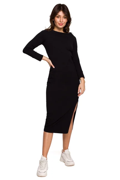 Jednoduché bavlněné dámské midi šaty BeWear černé XL