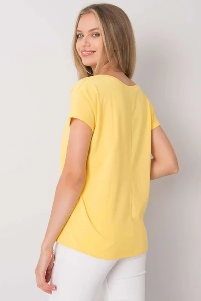 Dámské bavlněné triko s výstřihem do V žluté FPrice