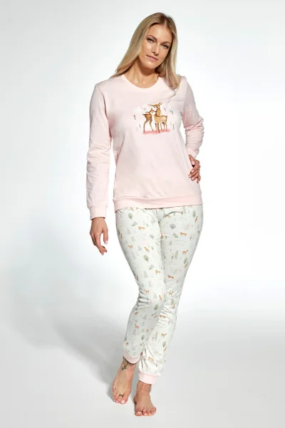 Pastelové dámské pyžamo s dlouhými kalhotami Cornette